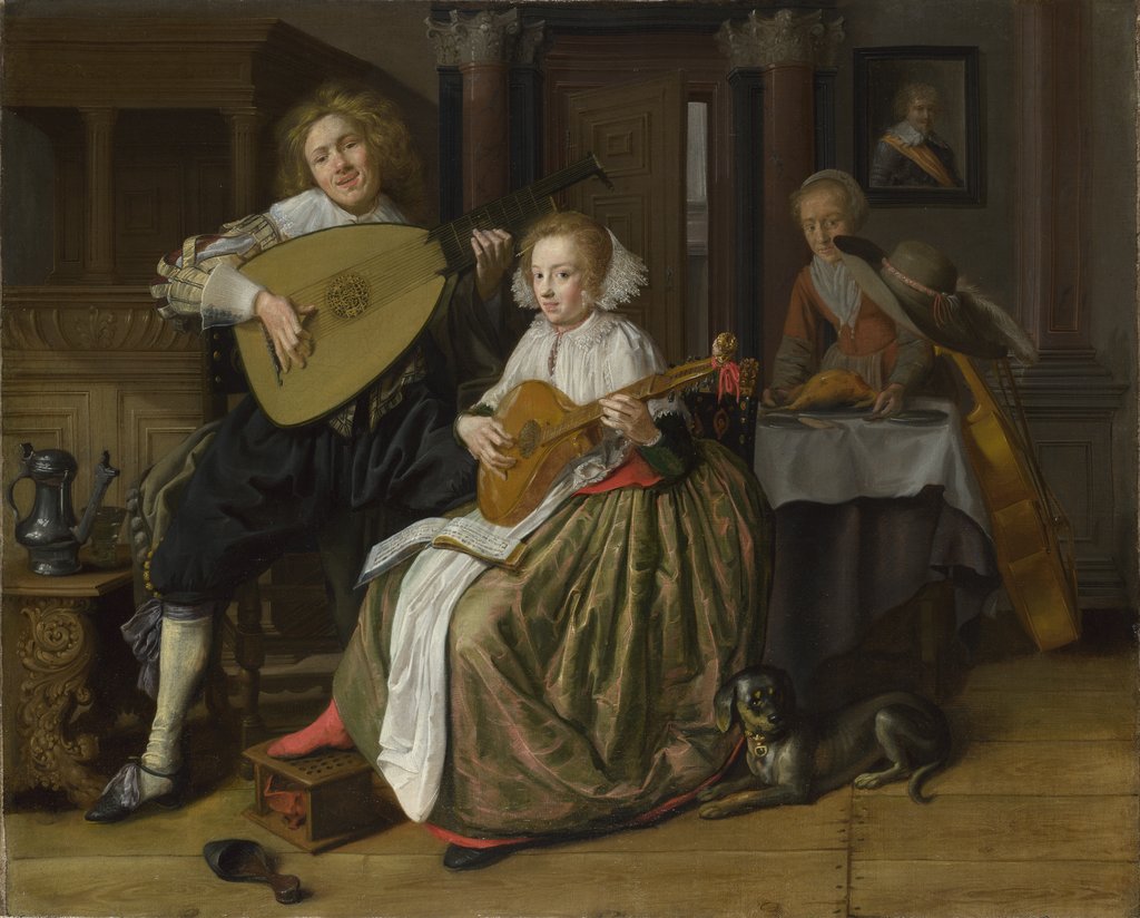 The National Gallery | A Young Man playing a Theorbo and a Young Woman ...